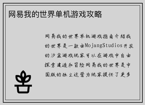 网易我的世界单机游戏攻略