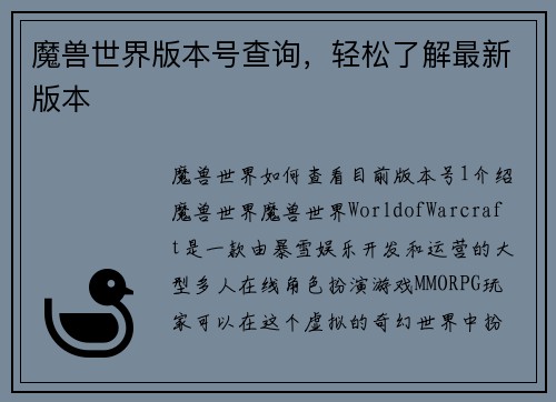 魔兽世界版本号查询，轻松了解最新版本
