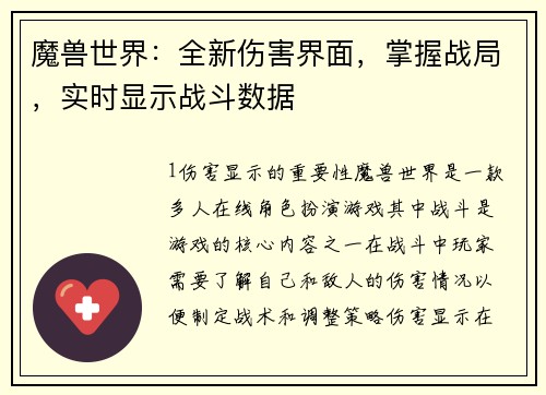 魔兽世界：全新伤害界面，掌握战局，实时显示战斗数据